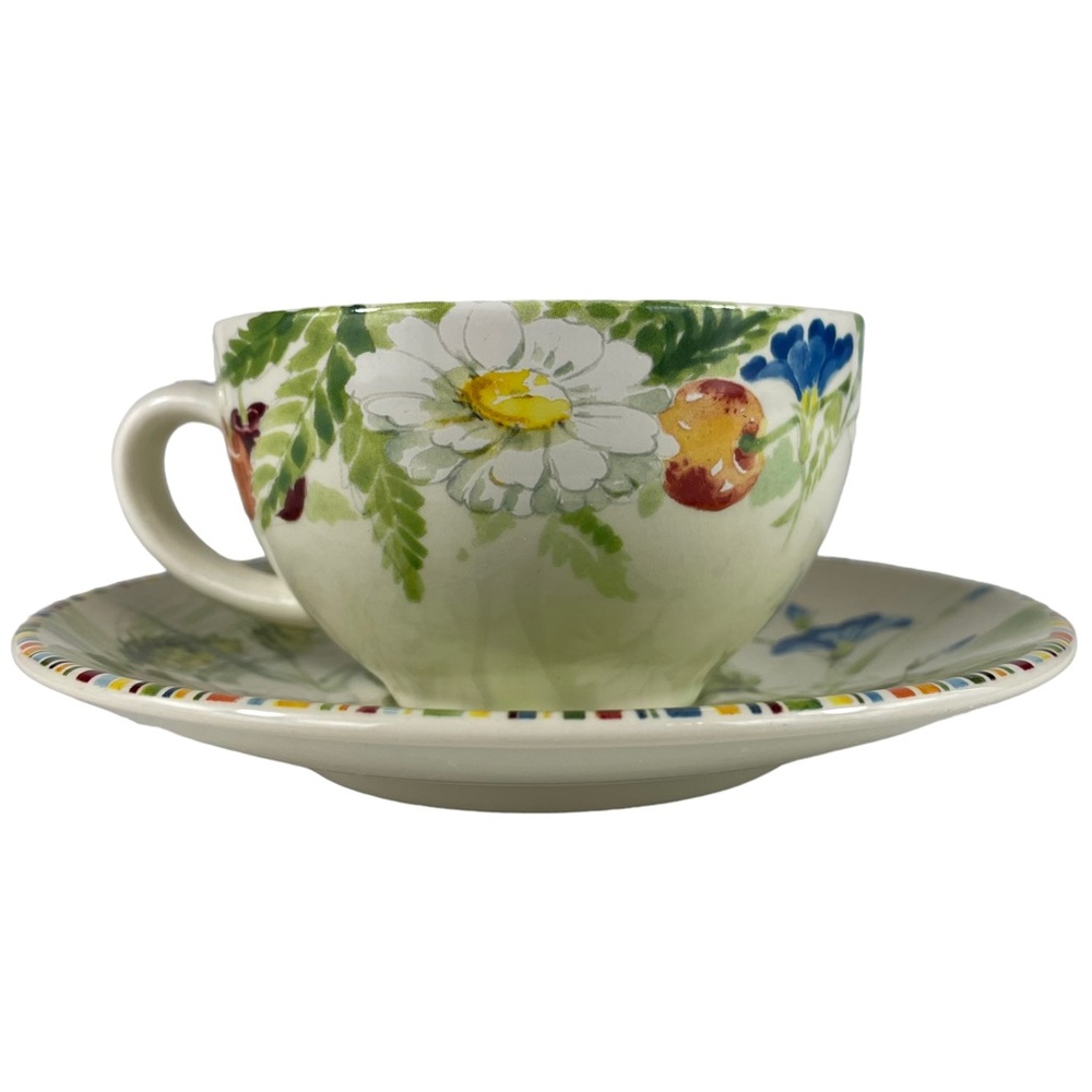 Vintage Cottagecore Gien Cherry French Tea Coffee Cup & Plate Boho Floral China
